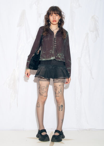 Reworked Vintage Y2K Hand Painted Slim Fit Cotton Shirt in Brown