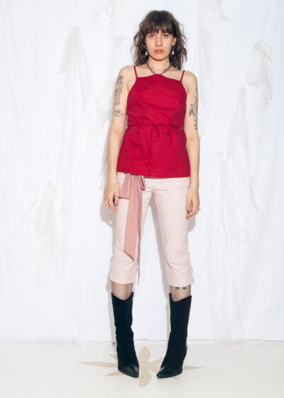 Vintage Y2K Linen Cotton Wrap Top in Red