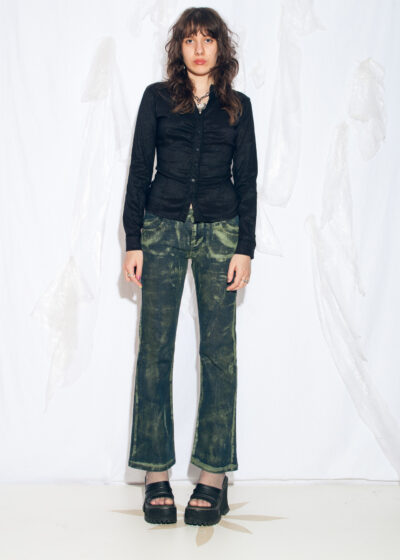 Vintage Y2K Slim Fit Ruched Shirt in Black