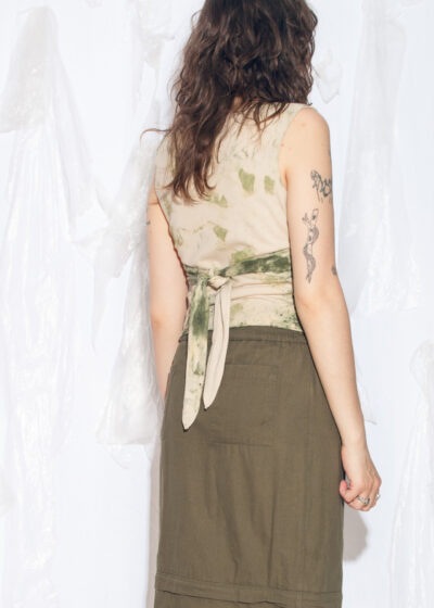 Reworked Vintage Y2K Dirty Painted Top in Beige and Green