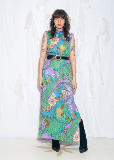 Vintage 60s Psychedelic Maxi Dress in Purple Green