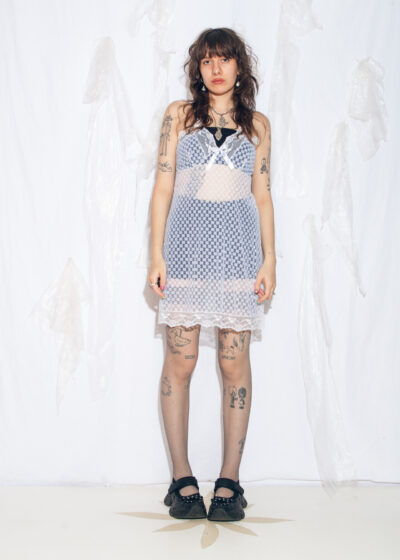 Vintage 70s Sheer Mesh Slip Dress in White Lace