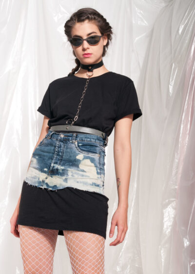 Vintage skirt belt 2000s Y2K acid tie-dye bleach crop mini