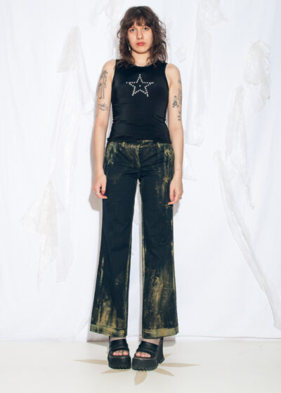 Reworked Vintage Y2K Wide-Leg Pants in Dirty Painted Green