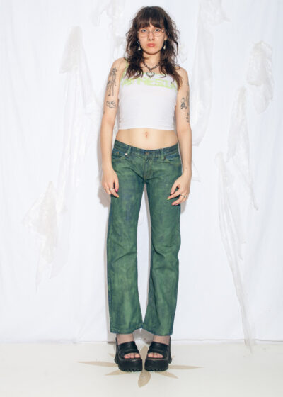 Reworked Vintage Y2K Painted Low Rise Jeans in Green