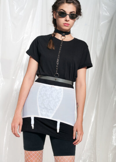 Vintage Girdle 70s Lace Corset Lingerie in White