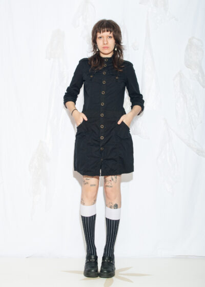 Vintage Y2K Office Shirt Dress in Black Cotton