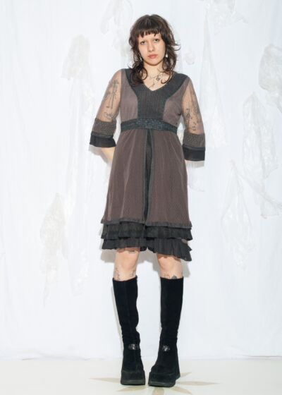 Vintage Y2K Dark Coquette Dress in Brown and Grey