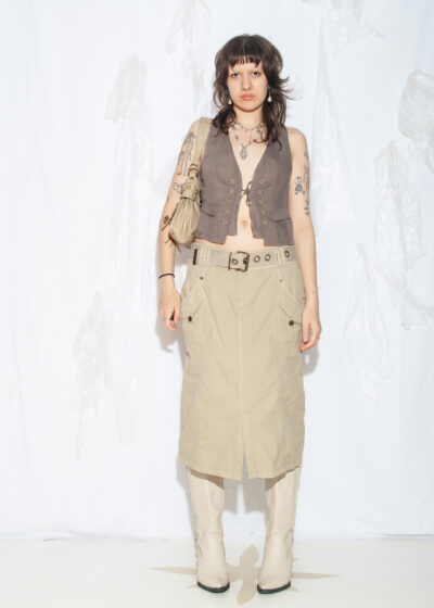 Vintage Y2K Cargo Midi Skirt in Beige