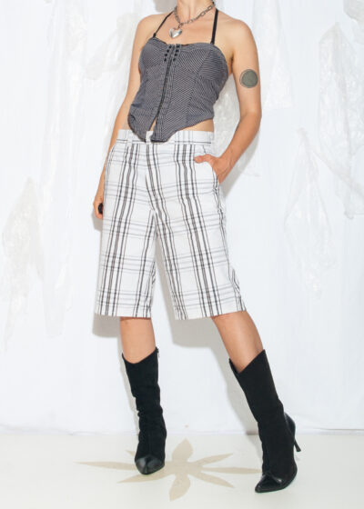 Vintage Y2K Dickies Wide Leg Shorts in White Plaid