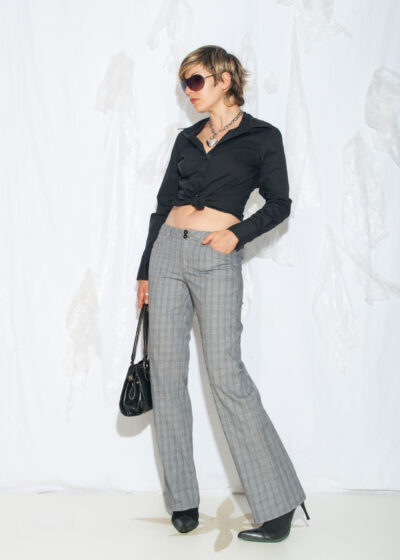 Vintage Y2K Flare Trousers in Grey Plaid