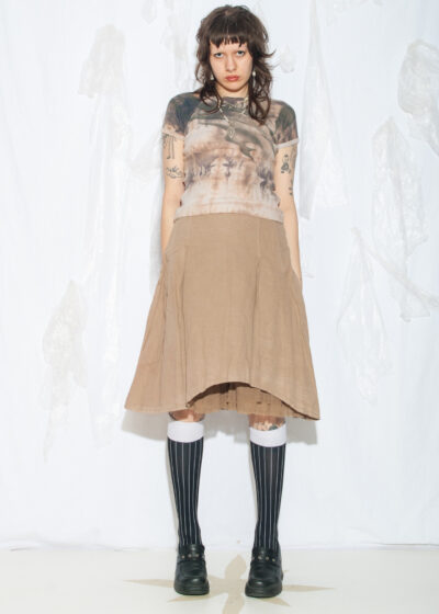 Vintage Y2K Tutu Layered Midi Skirt in Beige