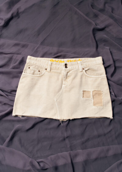 Vintage Y2K Denim Micro Skirt in Beige