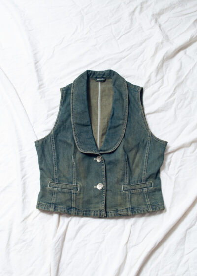 Reworked Vintage Y2K Denim Vest in Blue Green