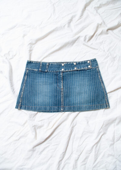 Vintage Y2K Pinstriped Denim Micro Skirt in Blue