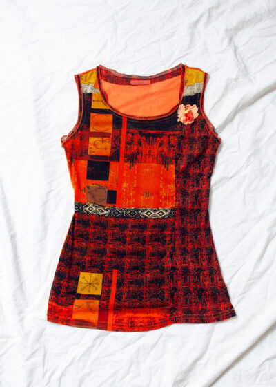 Vintage Y2K Mesh Top in Orange and Black