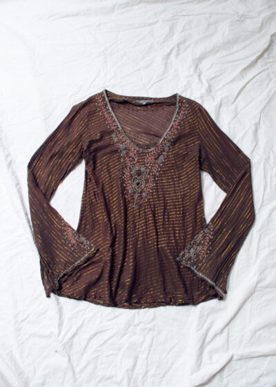 Vintage Y2K Flare Sleeve Whimsi Top in Brown