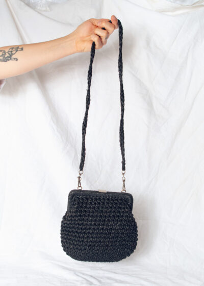 Vintage 60s Crocheted Shoulder Bag in Black