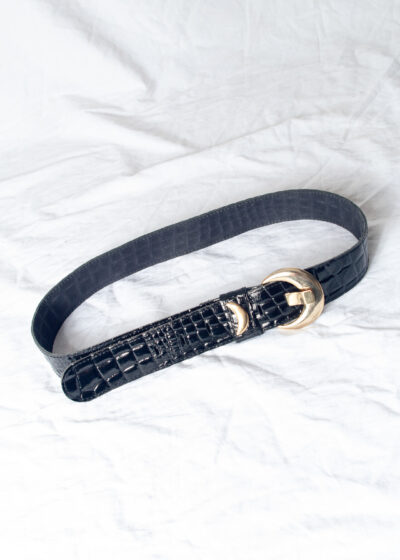 Vintage 80s Patent Leather Belt in Black