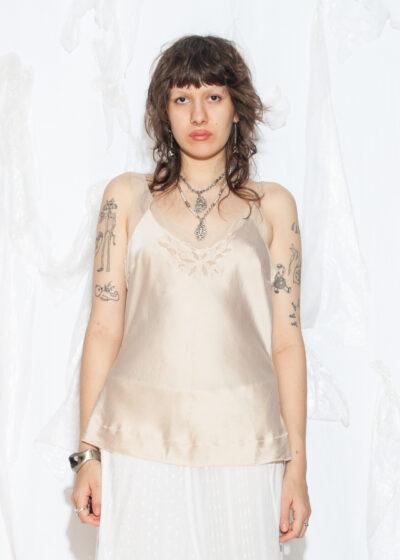 Vintage Y2K Pure Silk Satin Top in Beige