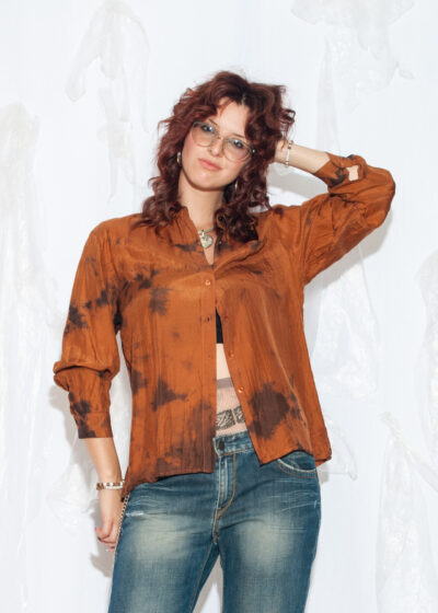 Vintage 90s Tie Dye Silk Shirt in Brown
