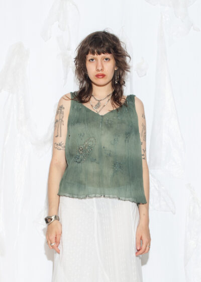 Vintage Y2K Pure Silk Top in Green