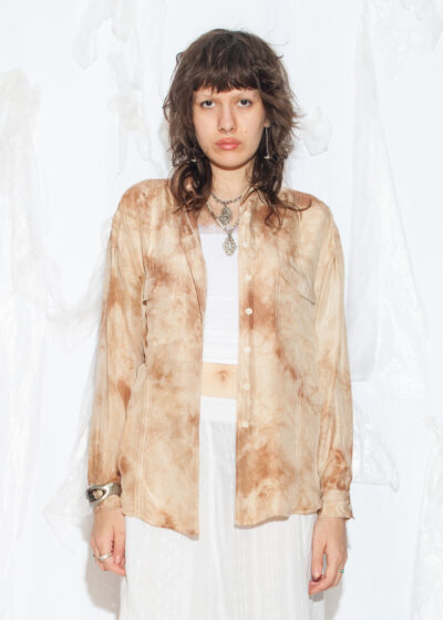 Vintage 80s Jonathan Martin Silk Shirt in Beige