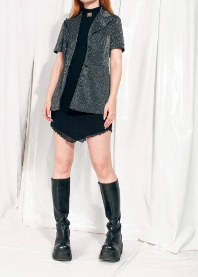 Vintage Blazer Top 70s Silver Glitter Party Jacket