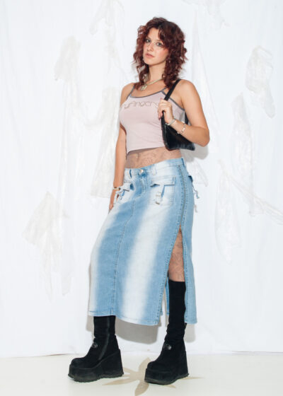 Vintage Y2K Stonewashed Denim Maxi Skirt in Blue