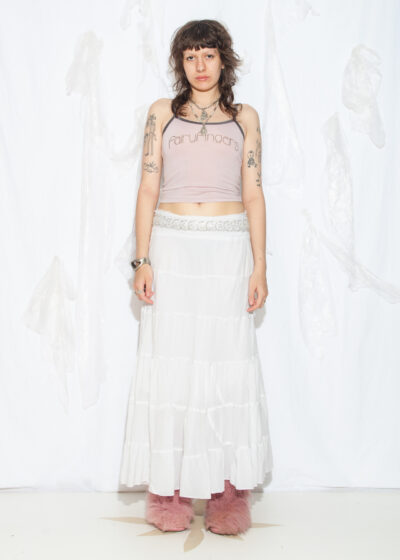 Vintage Y2K Tiered Maxi Skirt in White Cotton