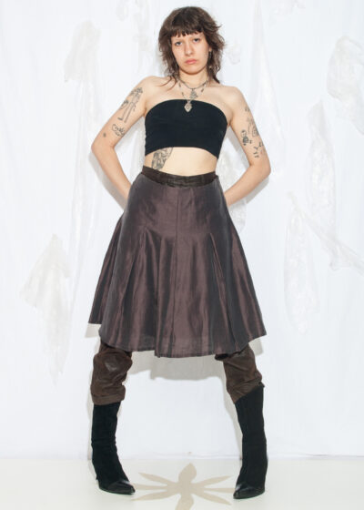 Vintage Y2K Linen Midi Skirt in Purple Brown