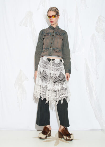 Reworked Vintage 60s Crochet Lace Midi Skirt in White