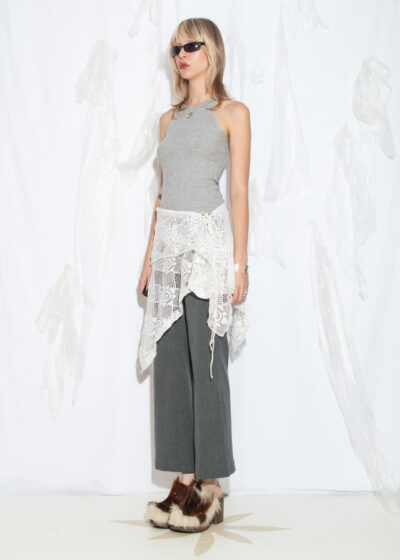 Reworked Vintage 60s Crochet Lace Wrap Skirt in White