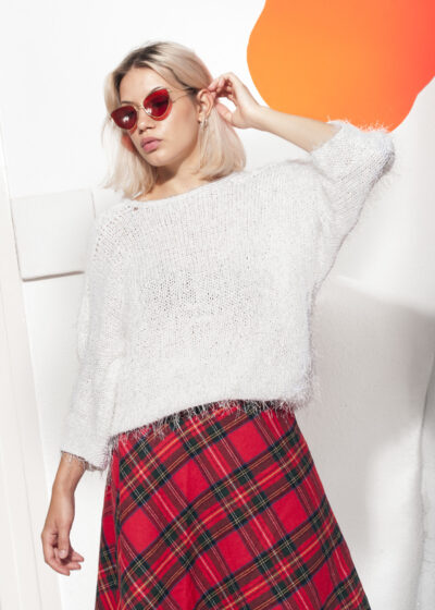 Vintage crop jumper 90s fluffy furry white knit sweater