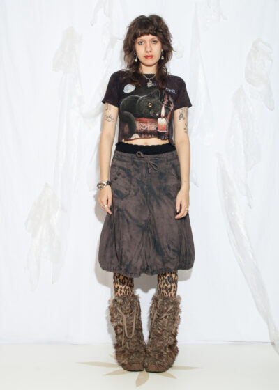 Reworked Vintage Y2K Dirty Painted Balloon Skirt in Brown