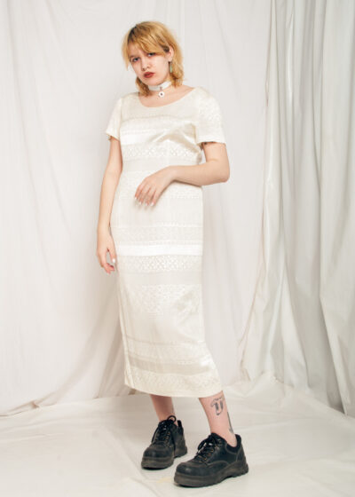 Vintage Dress 90s Bridal Wedding Maxi in Off White