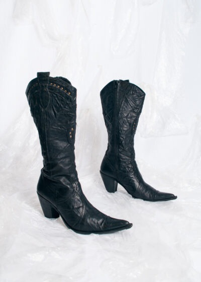 Vintage Y2K Cowboy Boots in Black Leather