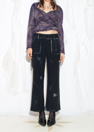Reworked Vintage Y2K Hand Painted Flare Pants in Black