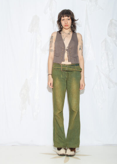 Reworked Vintage Y2K Flare Jeans in Mud Green