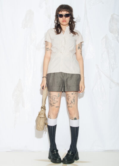 Vintage Y2K Office Siren Blouse in Beige