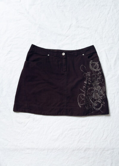 Vintage Y2K Mini Skirt in Brown Cotton with Tattoo Print