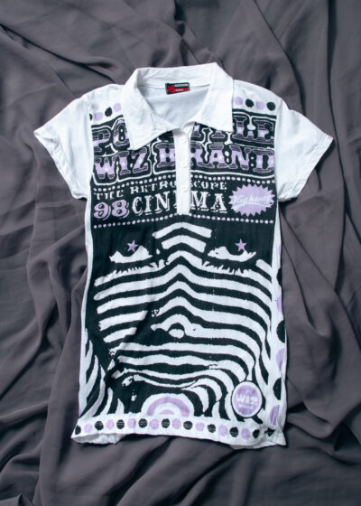 Vintage Y2K Pop Art Face Print Collar Tee in Black