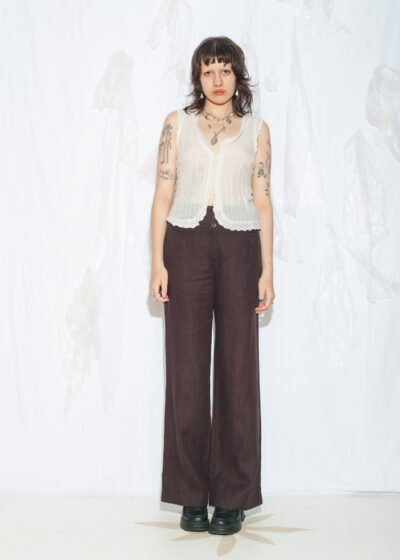 Vintage Y2K Wide-Leg Trousers in Brown Linen