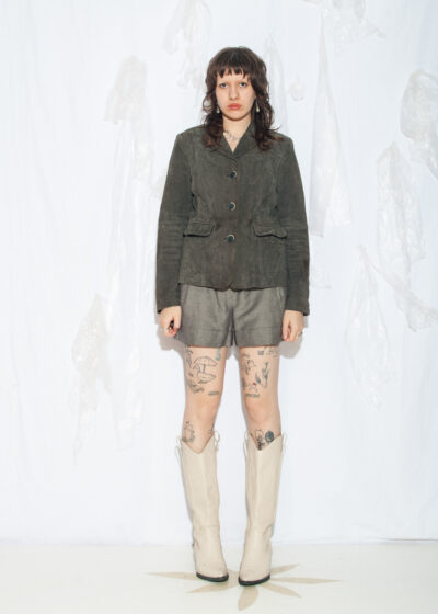 Vintage Y2K Leather Blazer Jacket in Grey