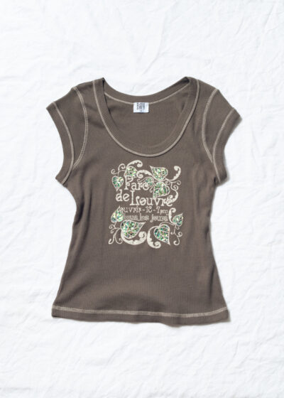 Vintage Y2K Whimsigoth Baby Tee in Khaki