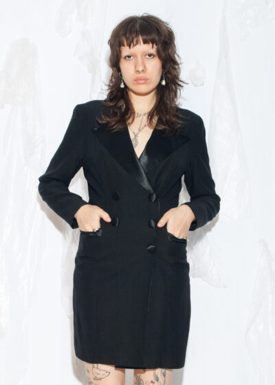 Vintage 80s Hugo Buscati Tuxedo Mini Dress in Black