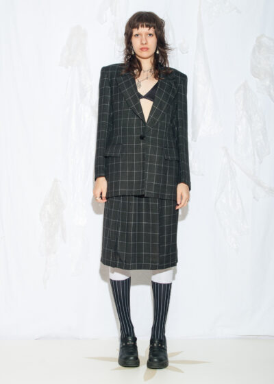 Vintage 80s Grid Blazer Skirt Set in Black