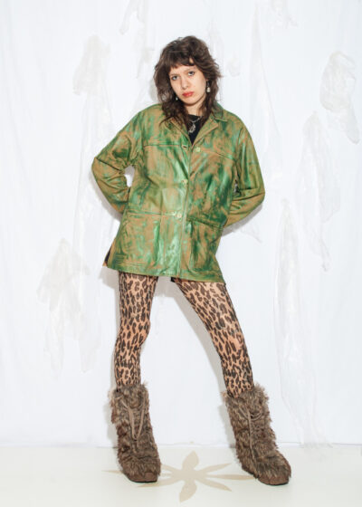 Reworked Vintage 70s Soft Suede Coat in Green and Beige