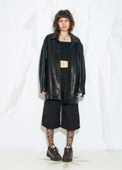 Vintage Y2K Lagerfeld Leather Coat in Black
