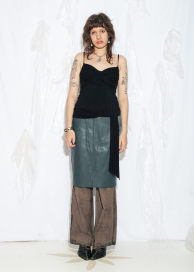 Vintage 80s Leather Midi Skirt in Grey